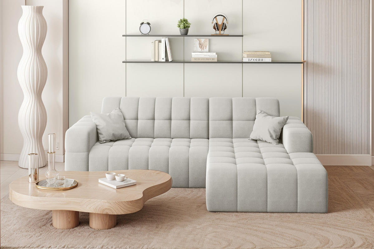 ECKSOFA L-förmiges Nimes Velours Stoff Weiß Rechts - Weiß, Holz/Kunststoff (265/168cm) - Kaiser Möbel