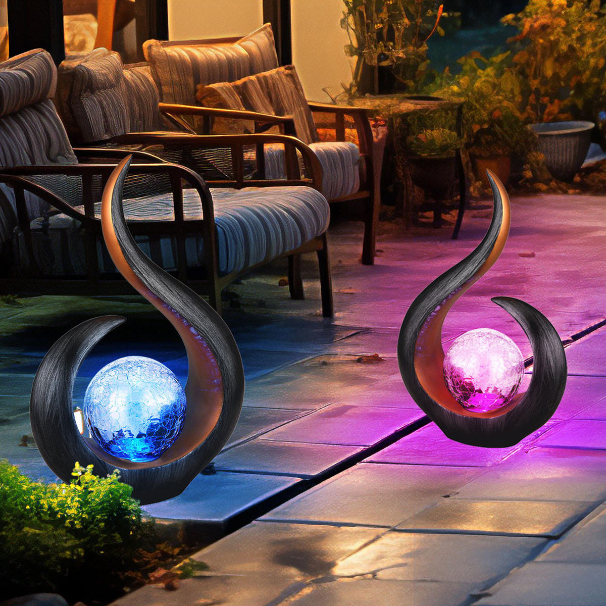 LED AUSSENLEUCHTE Solarlampe Schwarz matt 2er Set - Schwarz, Glas (22.5/10/33.5cm) - Globo Lighting