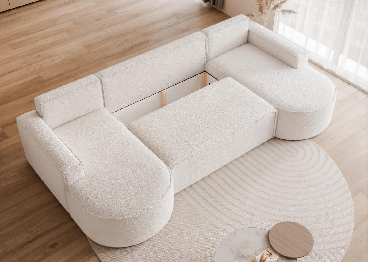 WOHNLANDSCHAFT U-Form mit Schlaffunktion, Creme - Weiß, Holzwerkstoff/Kunststoff (316/88/157cm) - Idohome