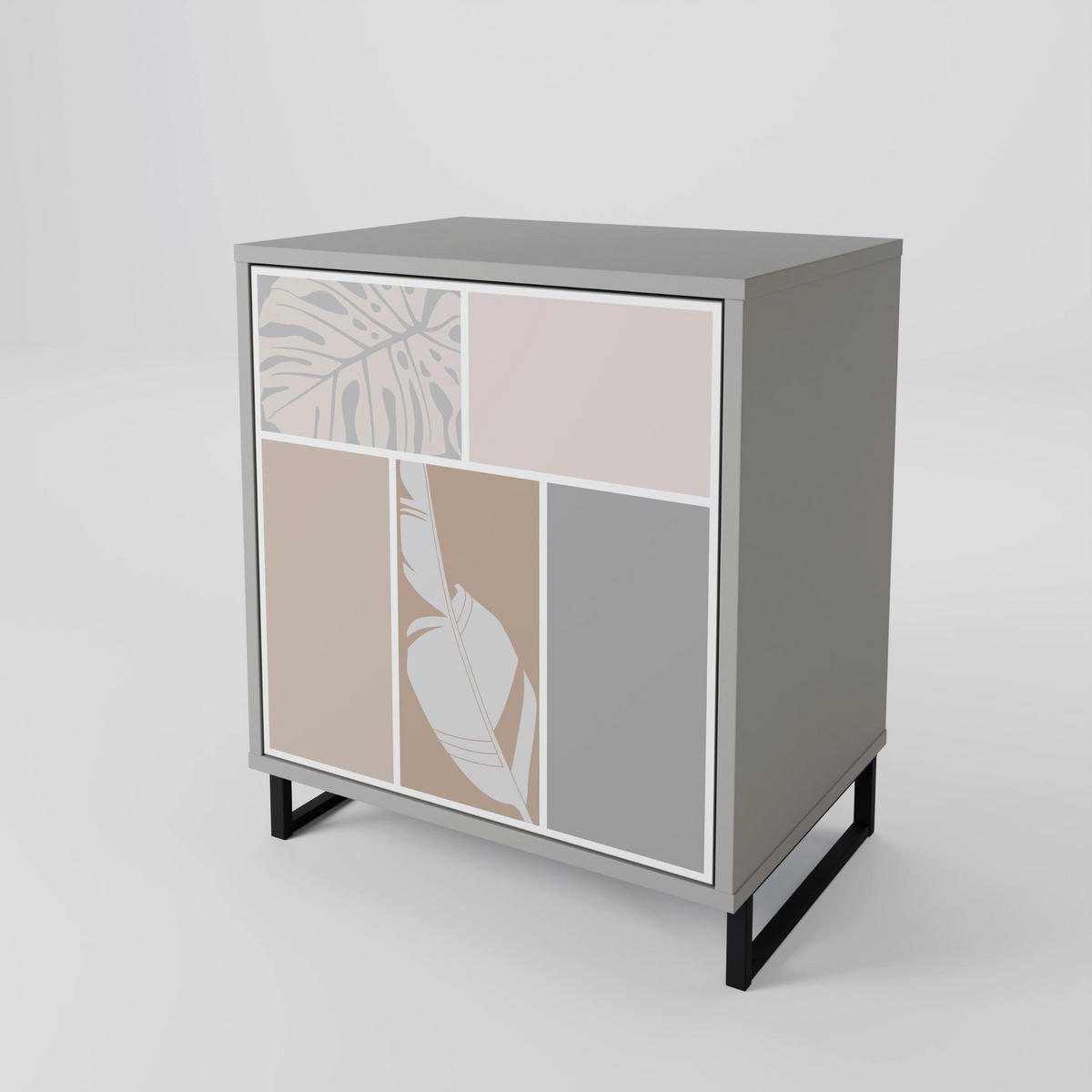 SIDEBOARD TROPICAL SHAPES, Grau, 57,5x42x70,5 cm, Schwarze Metall-Sternfüße - Multicolor/Schwarz, Holzwerkstoff/Metall (57.5/70.5/42cm) - SpaceRebels