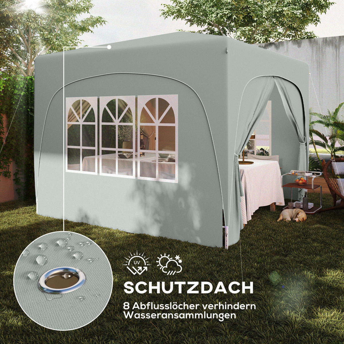 PAVILLON 3x3m, wasserabweisend Stabil Winterfest Pop-up Faltpavillon, UV Schutz - Hellgrau, Metall (300/273/300cm) - Outsunny