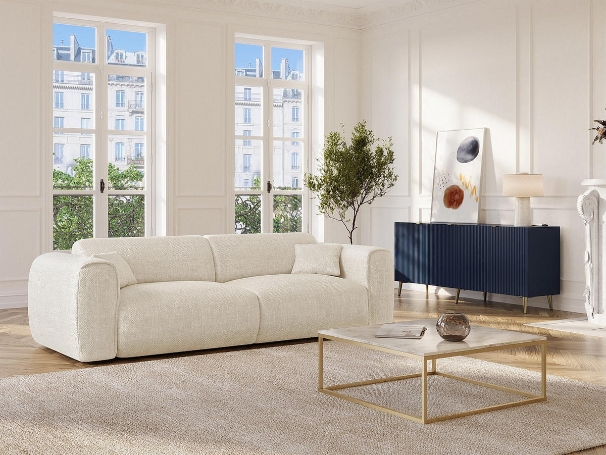SOFA 4-Sitzer mit Matratze - Strukturstoff - Beige - POGNIA - Beige, Textil (236/73/100cm) - Vente-Unique