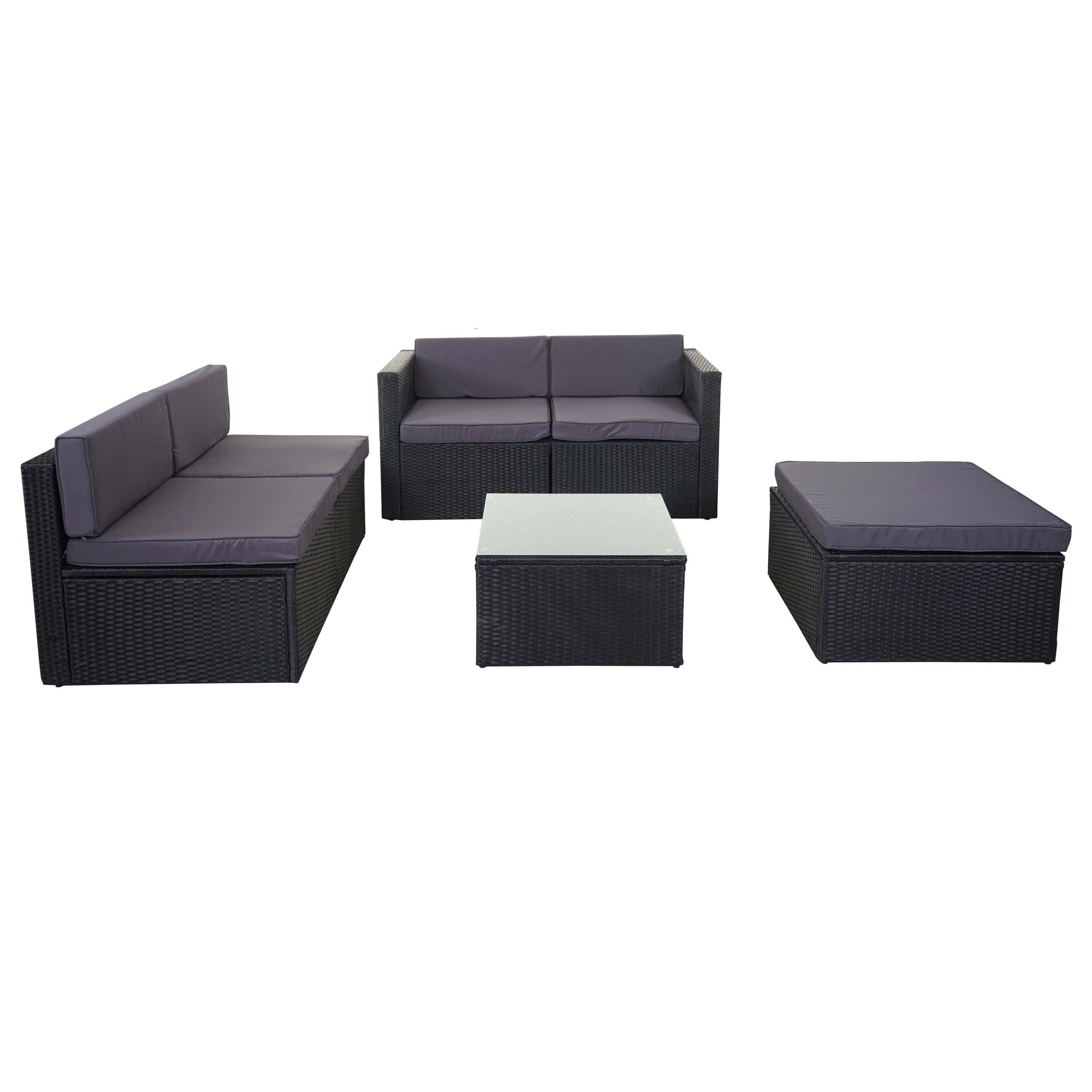 POLY-RATTAN-GARNITUR Anthrazit - Anthrazit, Kunststoff - MCW