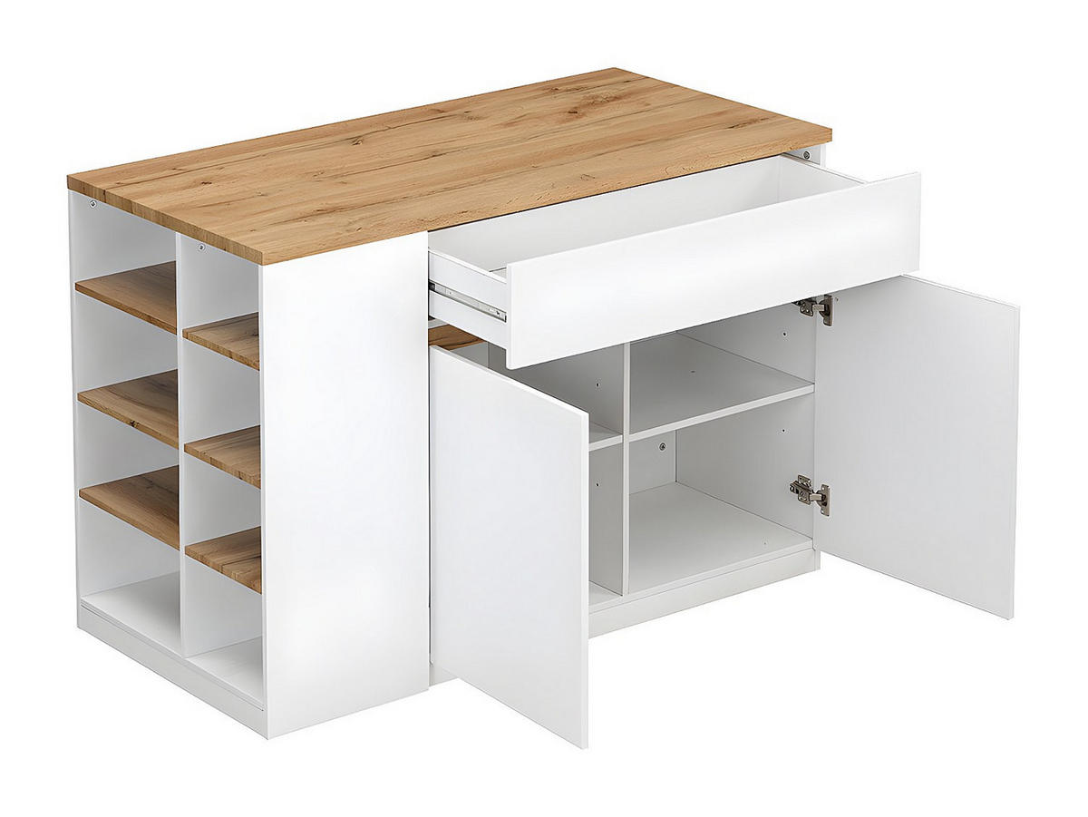 KÜCHENINSEL mit Stauraum - Weiß & Naturfarben - MEILI - Weiß, Holz (65/90/130cm) - Vente-Unique