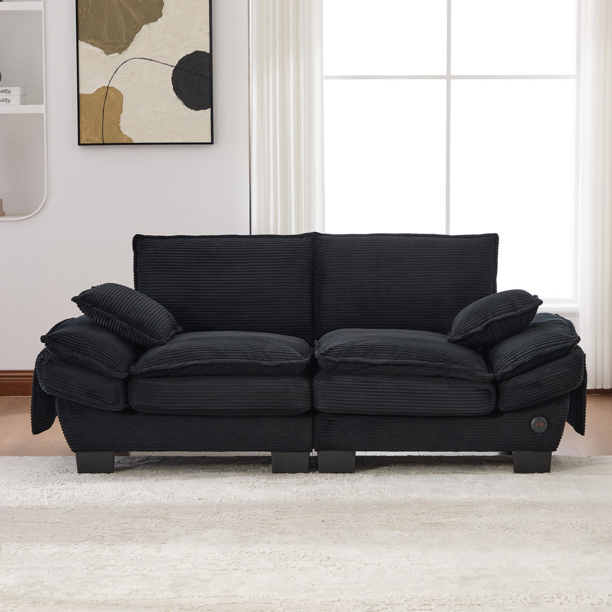 2-SITZER SOFA Cord Schwarz mit USB-C und Seitentaschen - Schwarz, Holzwerkstoff/Kunststoff (190/84/73cm) - WISHDOR