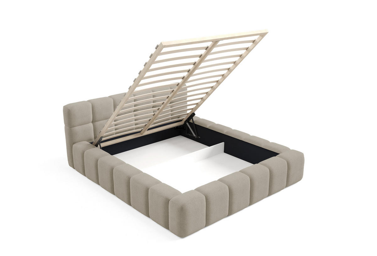 POLSTERBETT NUBO PREMIUM 180x200 cm mit Bettkasten – Stoff QUELLE 05 - Beige/Grau, Holz (180/200cm) - Dekori_Interiors