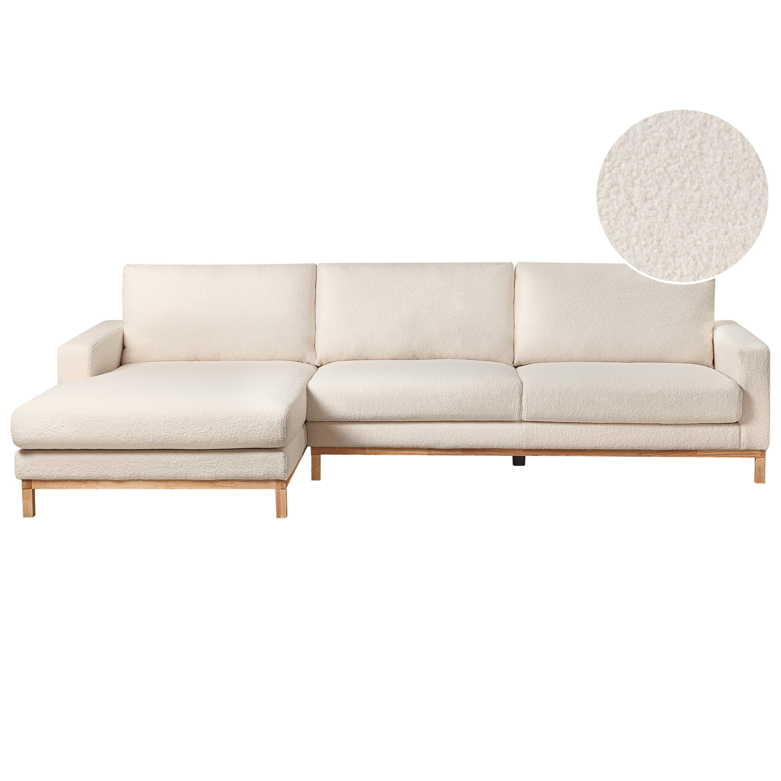 ECKSOFA 4-Sitzer Bouclé Weiß rechtsseitig Siggard - Weiß/Braun, Textil (296/163cm) - Beliani