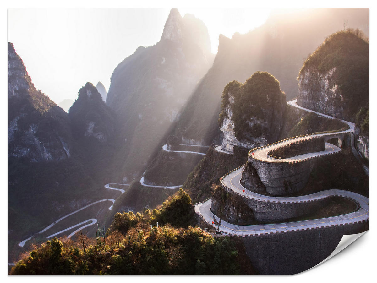 FOTOTAPETE für Wohnzimmer Felsige Bergstraße Sonnenuntergang 400x280 - Beige/Gelb, Papier (400/280cm) - Muralo