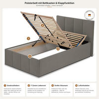 POLSTERBETT Dalas Granitgrau 120 x 200 x 40 cm Bettkasten Mit hochwertiger Matratze H3 (bis 120 kg) und Lattenrost - Grau, Holz (120/200cm) - Halmon Schlafkomfort Betten 