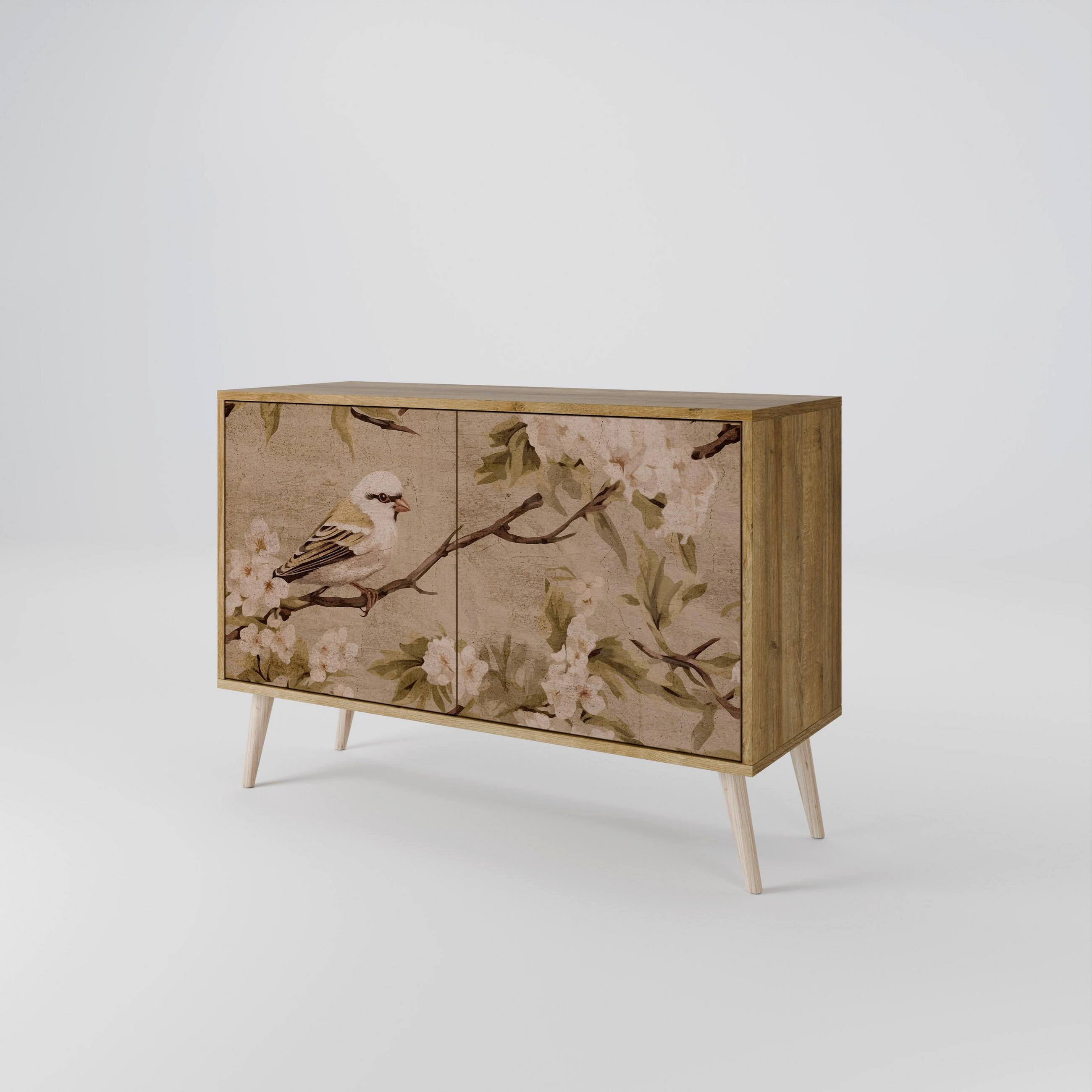 SIDEBOARD PETAL DISTINGUISH, Eicheneffekt, 111x42x77,5 cm, 2 Türen - Eichefarben/Buchefarben, Holzwerkstoff/Buchenholz (111/77.5/42cm) - SpaceRebels