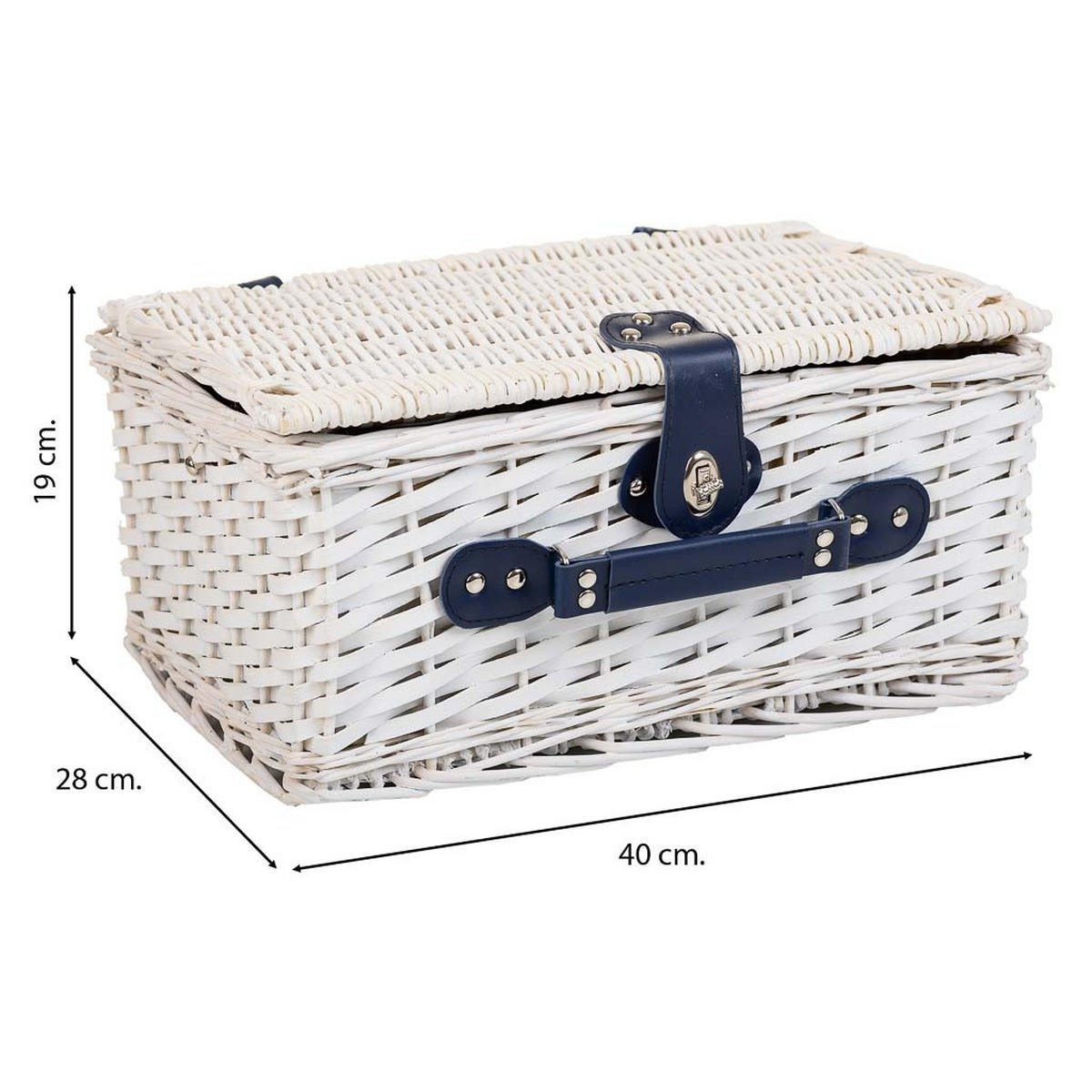 PICKNICKKORB, weiß, 40x28x19cm - Blau, Naturmaterialien (40/19/28cm) - Wanderlust
