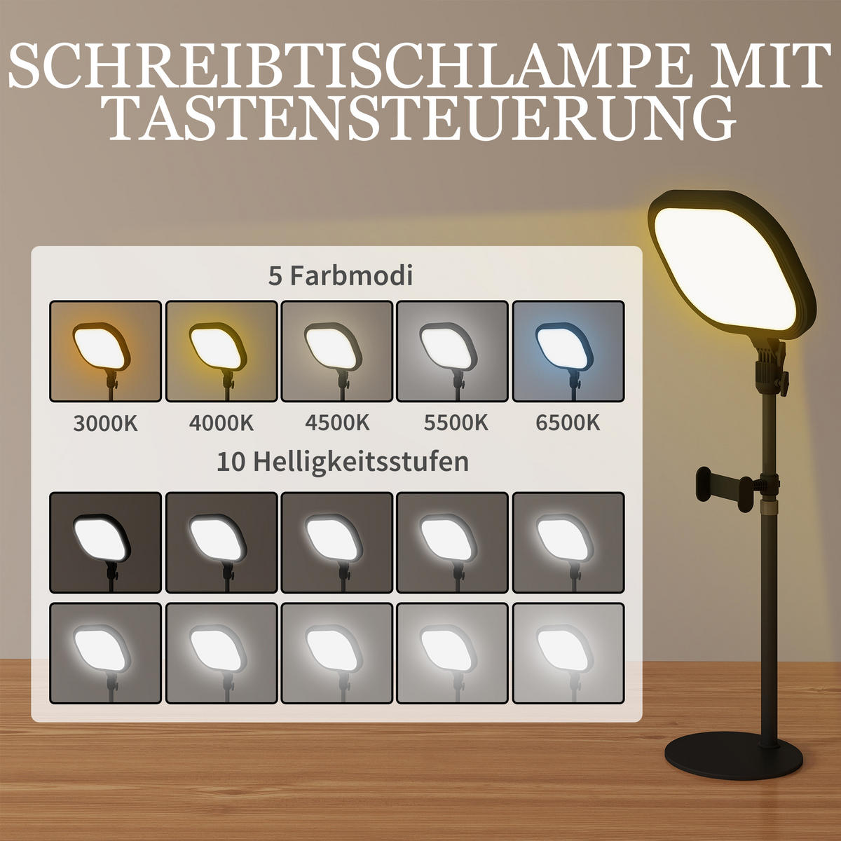 TISCHLAMPE mit Memory-Funktion, Schwarz - Schwarz, Metall (23/23/65cm) - HOMCOM