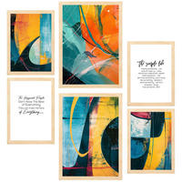 POSTER Set Mit 6 Abstrakte Farben Gelb Orange Blaue Formen A3 & A4 Rahmen Aus Hellem Holz - Beige, Papier (29/3cm) - Nacnic