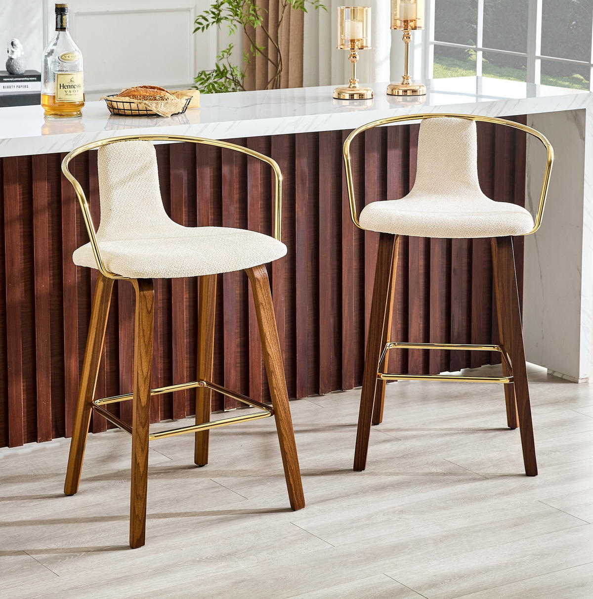 BARHOCKER mit Armlehne und Fußstütze 68/52,5/44 cm - Weiß, Holz (44/88/54.7cm) - MIVRAY