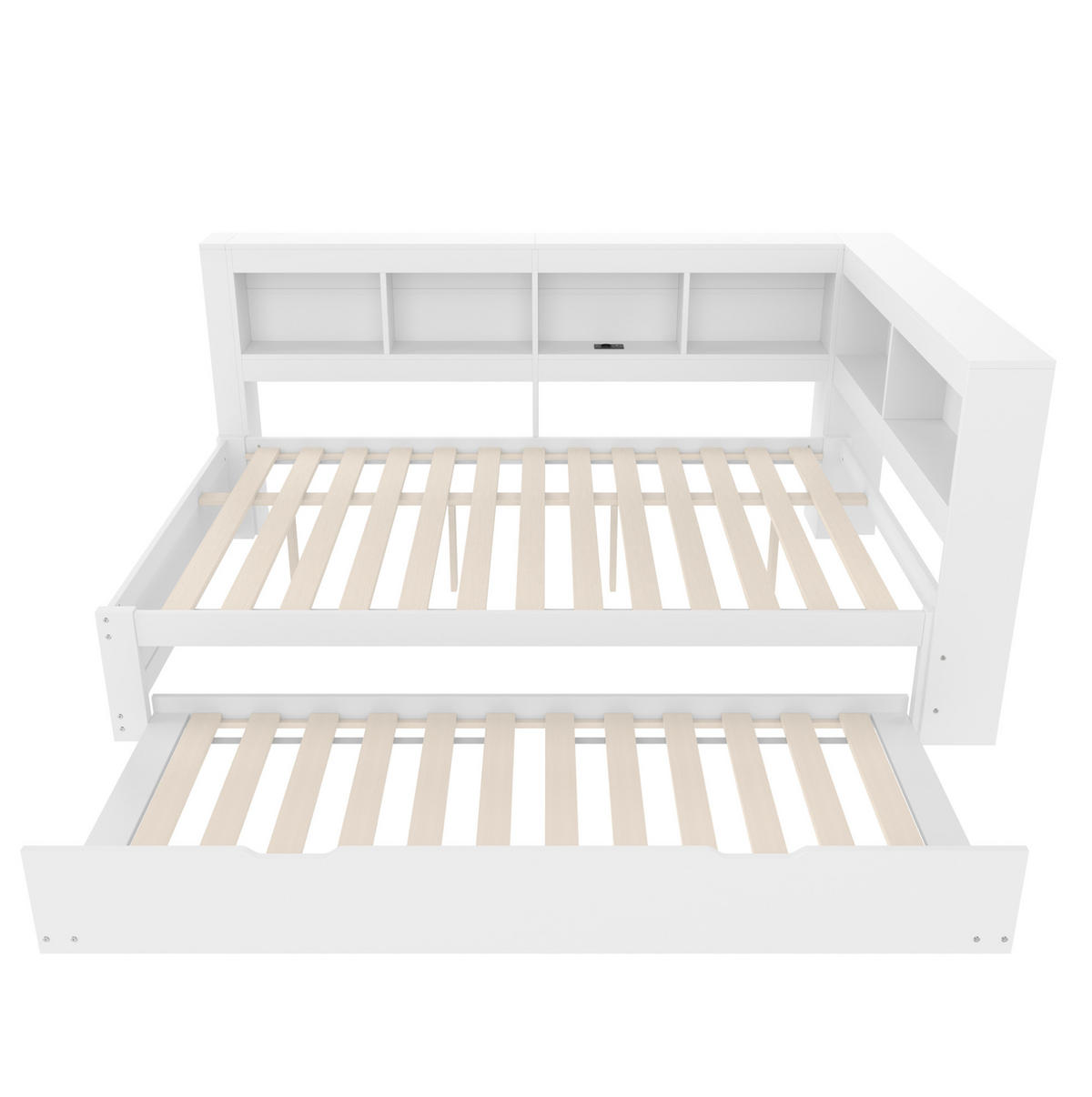 MULTIFUNKTIONSBETT 140/200 cm Weiß mit ausziehbarem Bett und USB-Anschlüssen - Weiß, Holz (140/200cm) - OKWISH