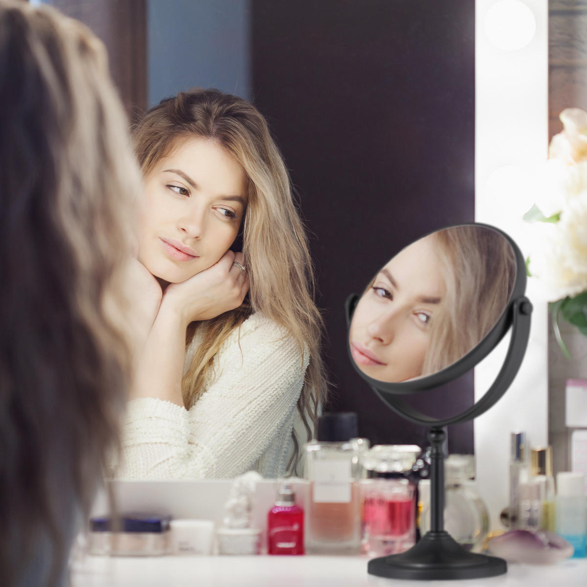 KOSMETIKSPIEGEL - Schwarz, Glas/Kunststoff (18/27.5/10.5cm) - Relaxdays