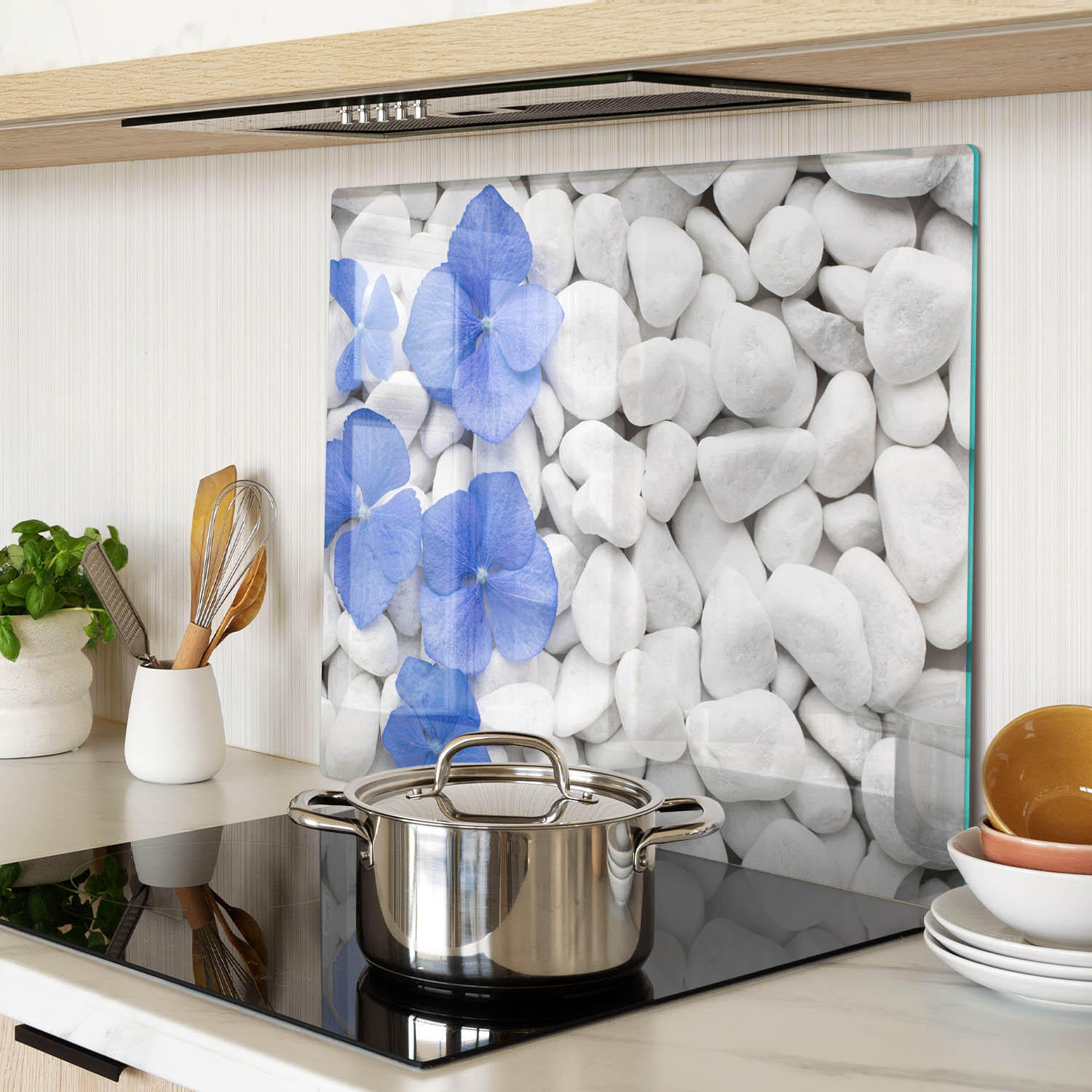 GLASPLATTE 60x52 cm Hortensie - Blau, Glas (60/0.4/52cm) - TULUP