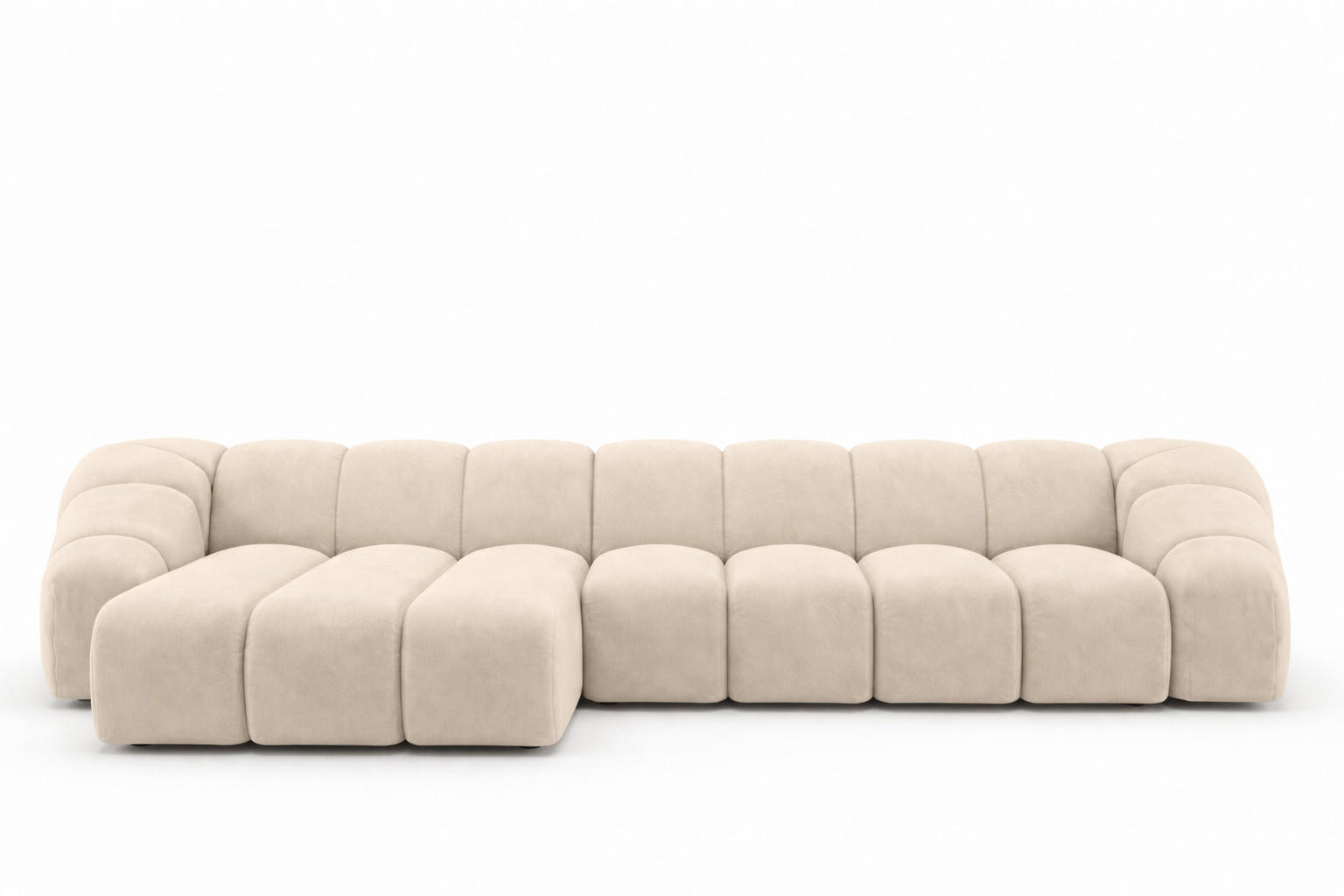 ECKSOFA Modulare L-Form, Veloursstoff Bluvel, Creme, Links, CROISSANT XL - Creme, Holz (340/190cm) - Kaiser Möbel