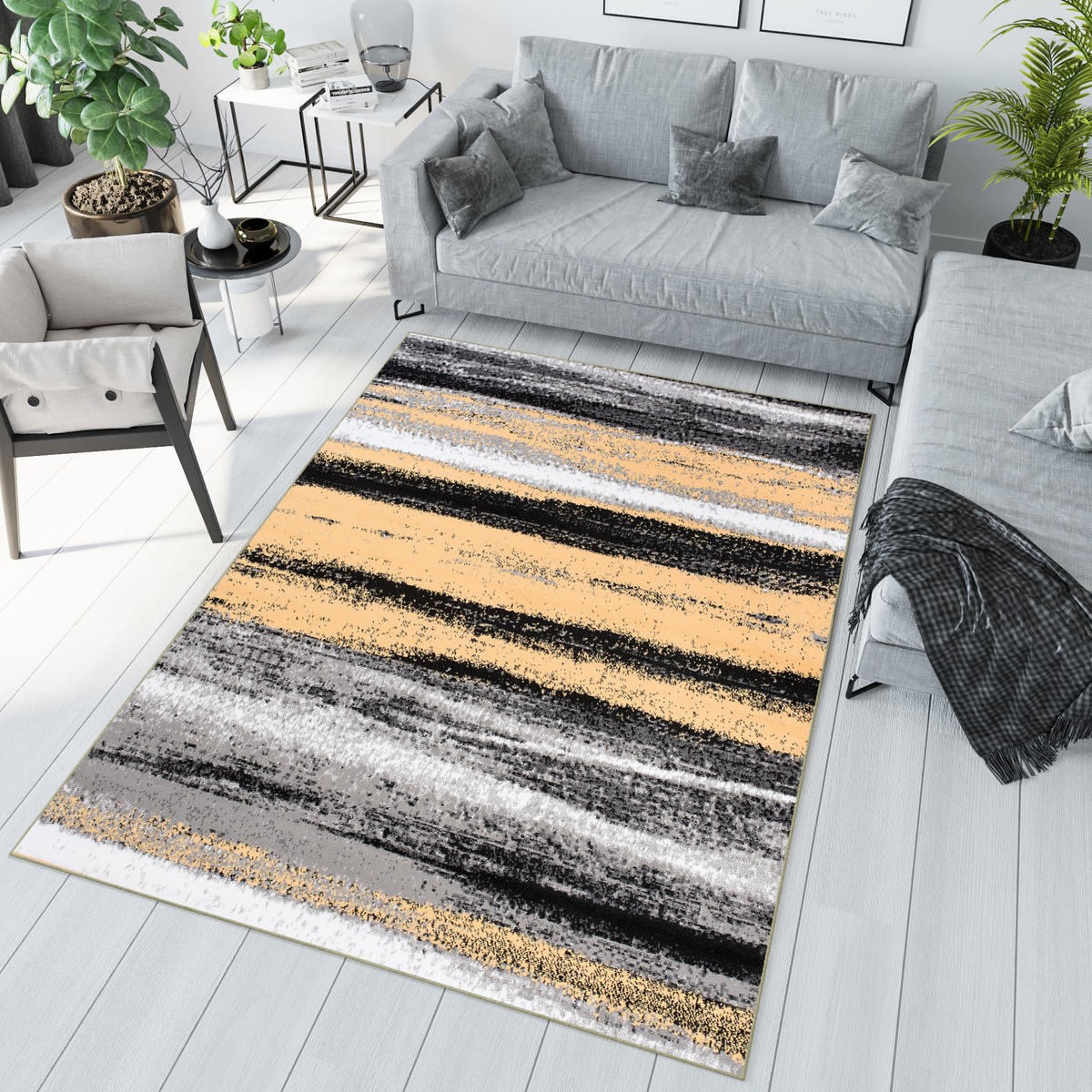 TEPPICH MAYA Gelb Meliert Streifen Verwischt 160/220 cm - Gelb, Textil (160/220cm) - Tapiso
