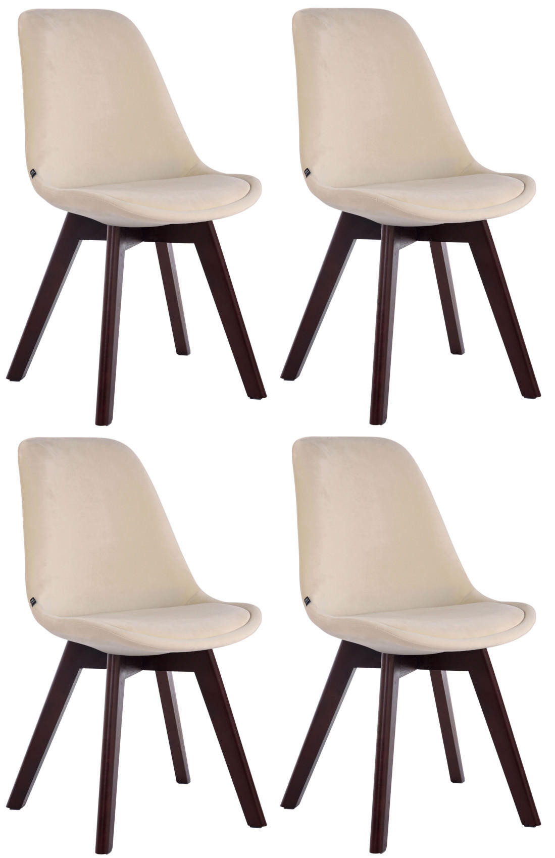 STUHL 4er Set Samt Creme - Walnussfarben/Creme, Holz/Textil (48/84/55cm) - CLP