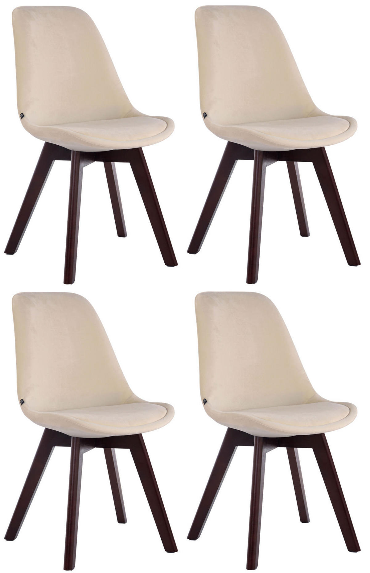 STUHL 4er Set Samt creme - Walnussfarben/Creme, Holz/Textil (48/84/55cm) - CLP