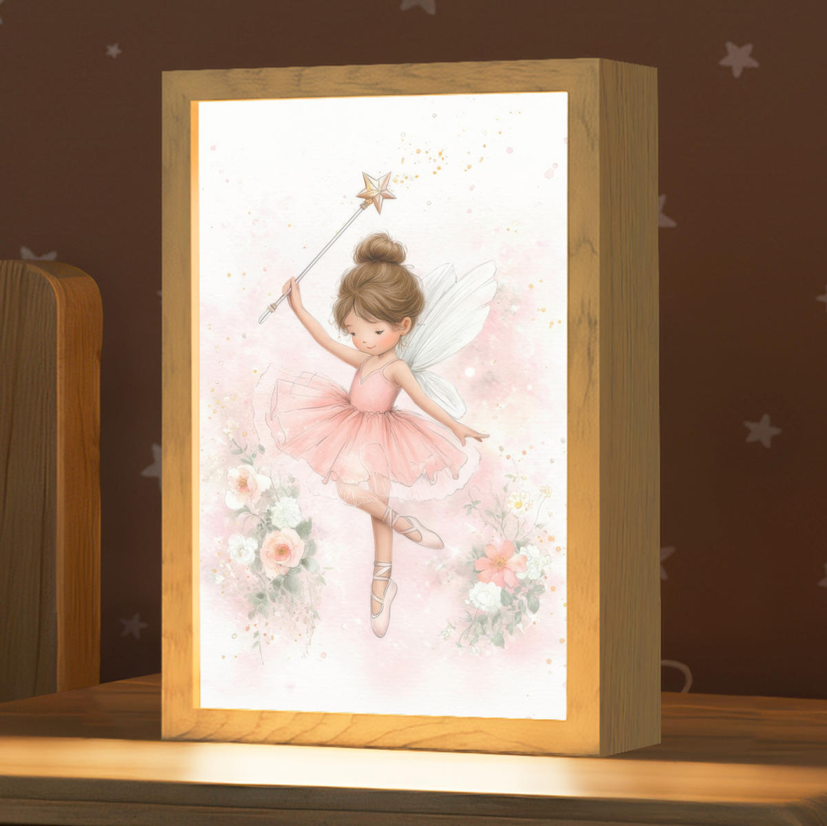 NACHTTISCHLAMPE Ballerina - Fee - Blumen - Rosa 20x30 cm - Rosa, Holzwerkstoff (8/20/30cm)