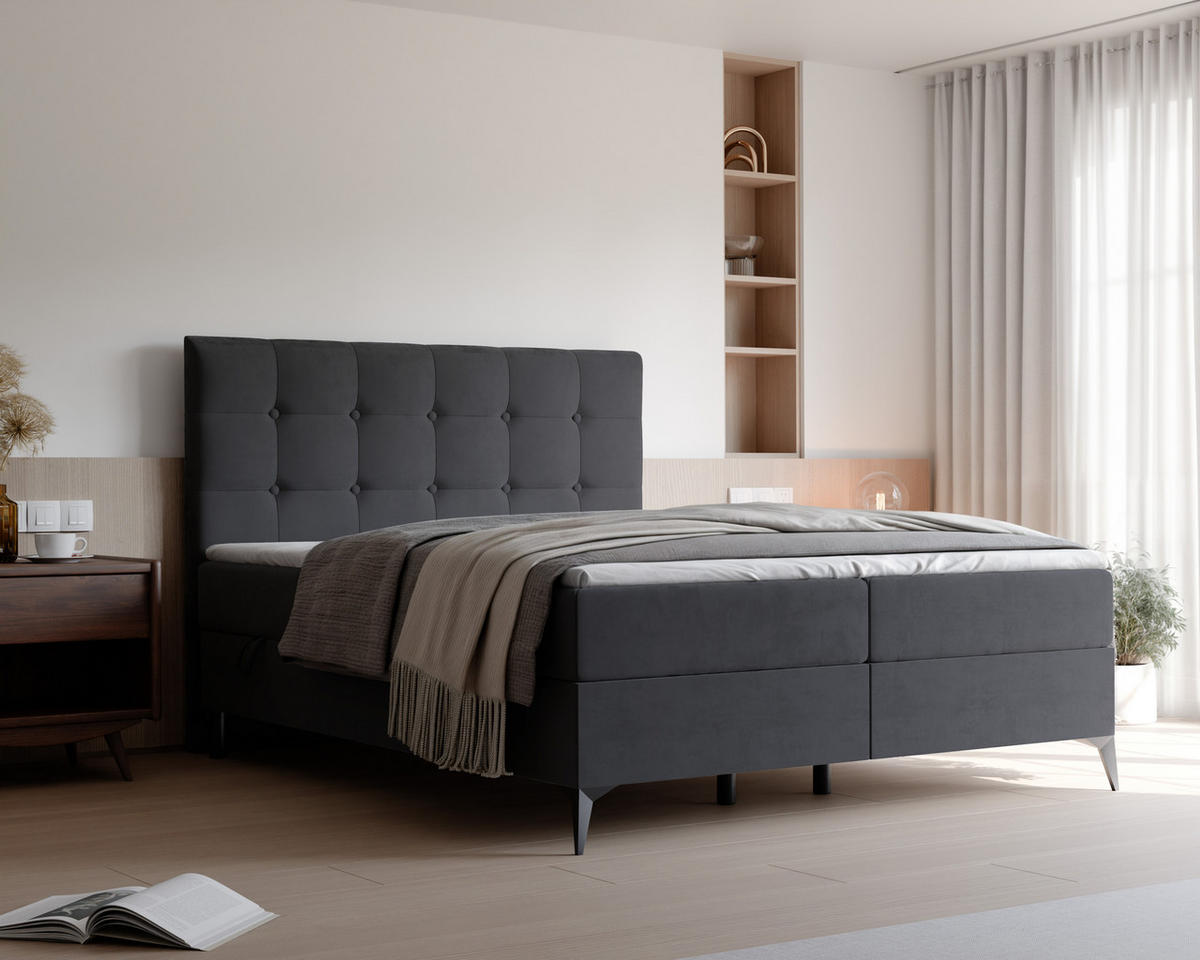 BOXBETT BAILEY 180/200 cm mit Matratze und Topper, Schwarz - Schwarz, Holzwerkstoff/Textil (180/200cm) - Idohome