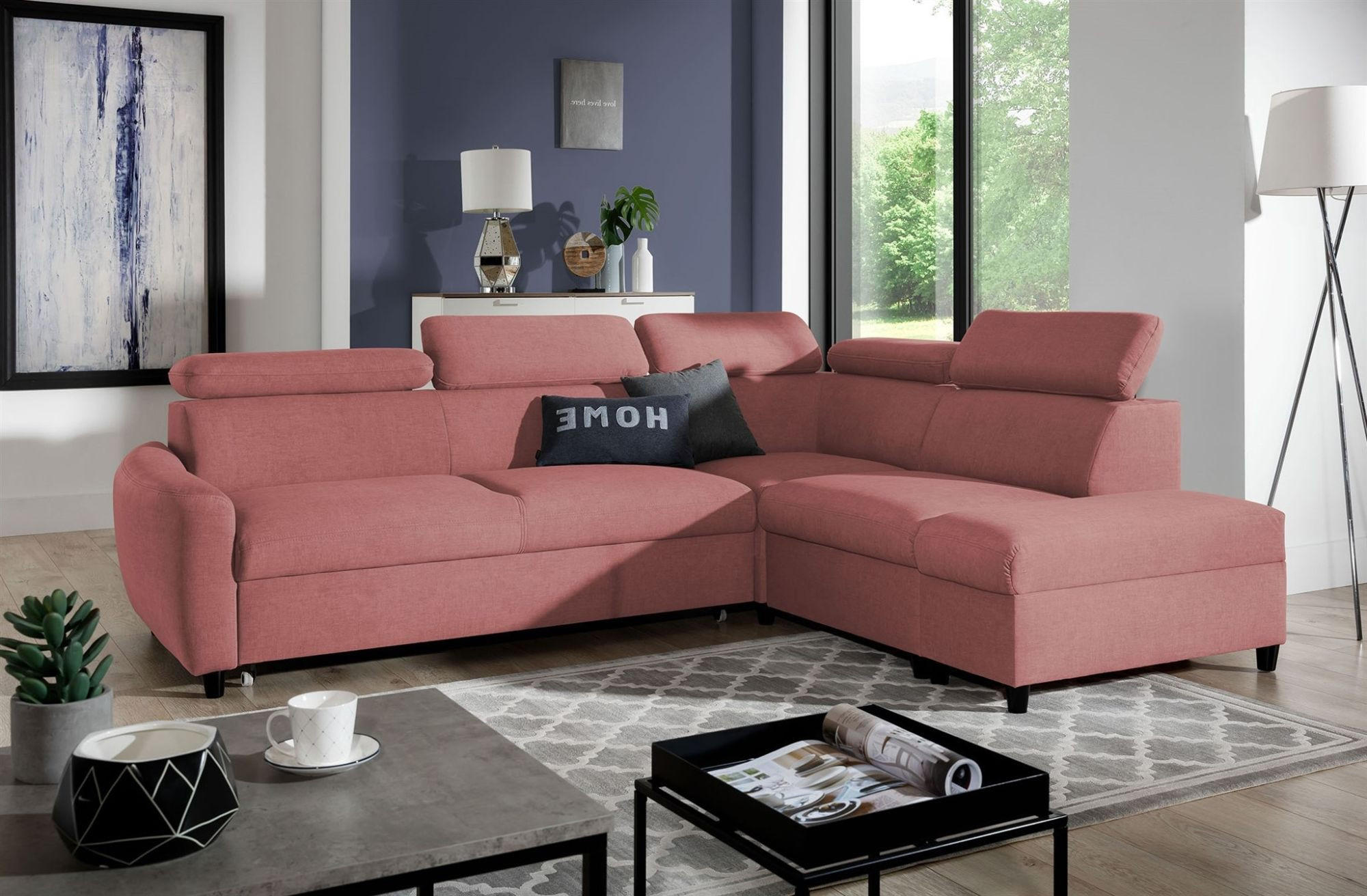 ECKSOFA Schlafsofa Anton In Esito - Rosa, Holzwerkstoff/Textil (265/205cm) - Fun Möbel