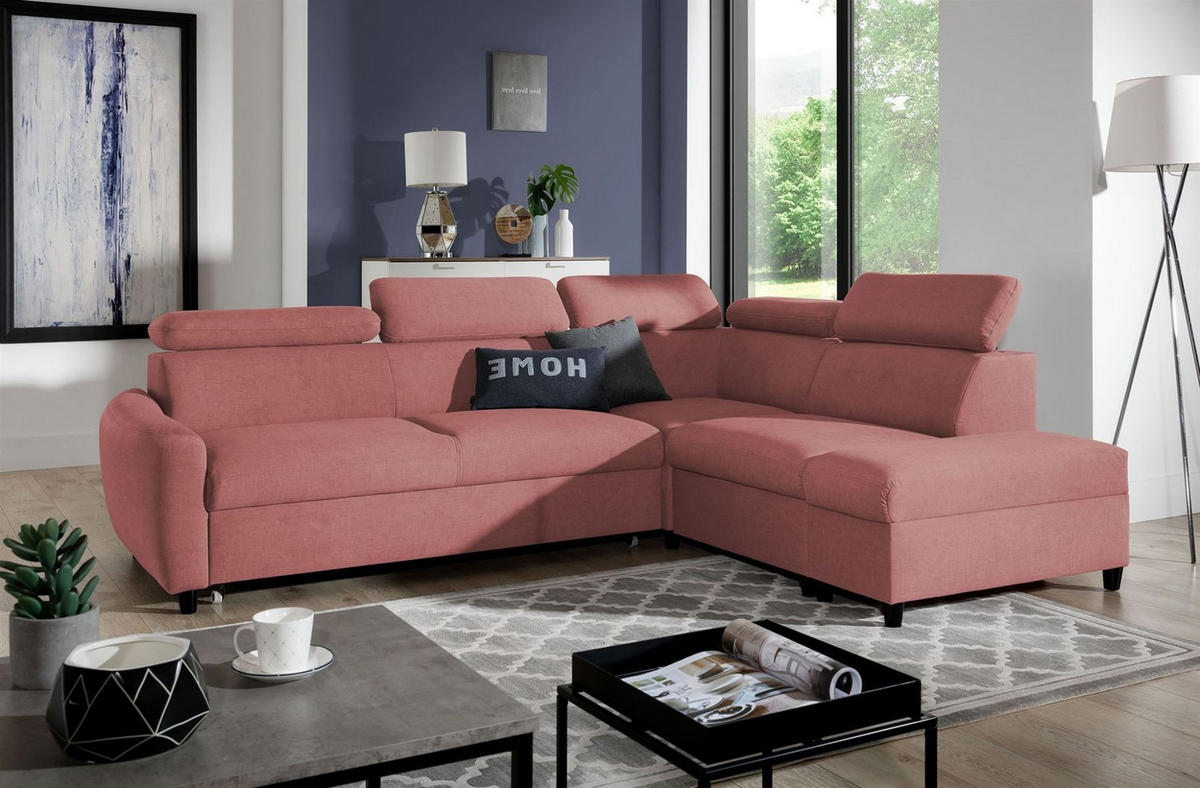 ECKSOFA Schlafsofa Anton In Esito - Rosa, Holzwerkstoff/Textil (265/205cm) - Fun Möbel