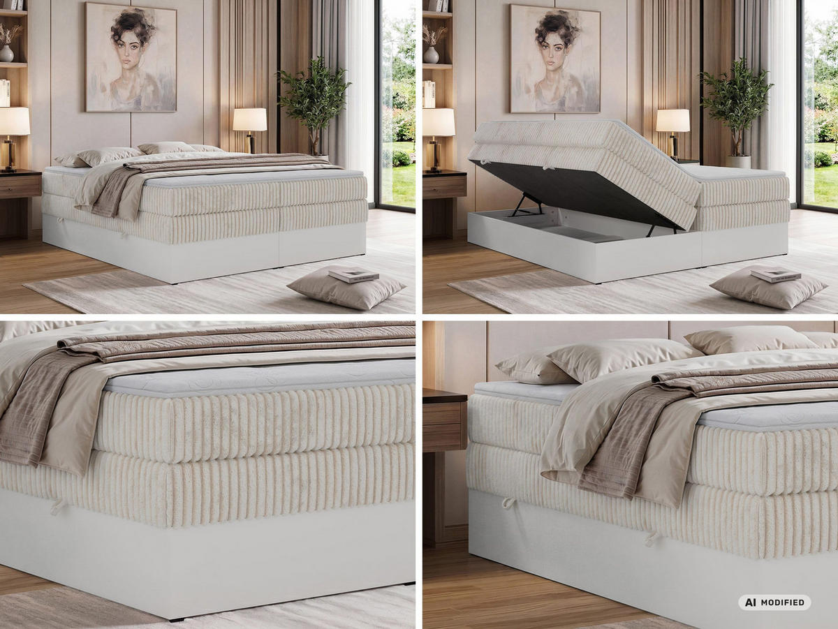 BOXSPRINGBETT TRAVIT ZERO KING 180/200 - Beige Cord - Topper T25 - H3 - Beige/Schwarz, Kunststoff/Textil (180/200cm) - MKS