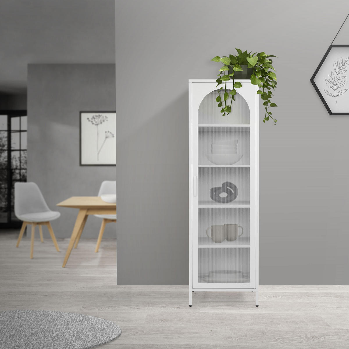 VITRINENSCHRANK 45x145x35 cm Weiß aus Stahl - Weiß, Metall (45/145/35cm) - ML-DESIGN