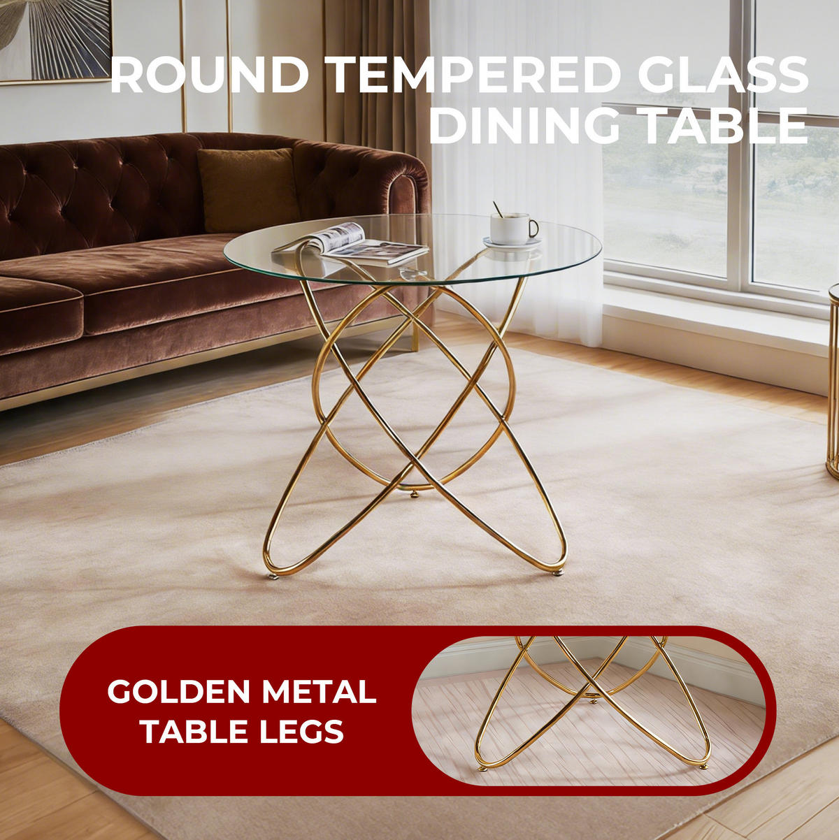 ESSTISCH 80/80/75 cm Goldfarben aus Glas und Metall - Goldfarben, Metall (80/80/75cm) - OKMYHOME