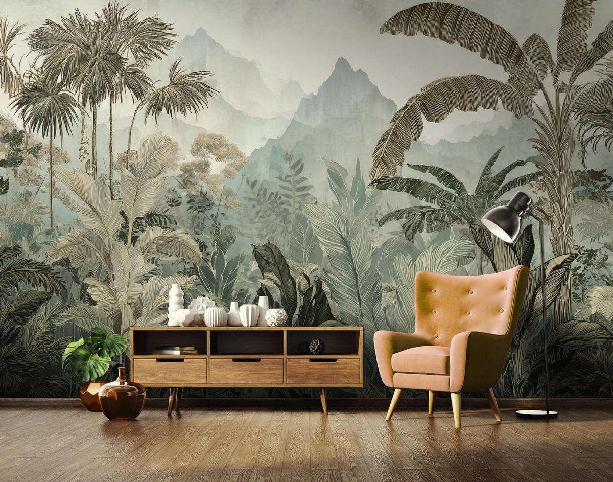 FOTOTAPETE Dschungel Wald Natur Wohnzimmer 350x250 - Multicolor, Papier (350/250cm) - Wallarena