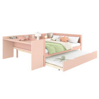 KINDERBETT aus Kiefernholz und Spanplatte 140x200 cm Weiß/Rosa mit Schreibtisch, Rollbett und 3 Regalen - Rosa, Holz (140/200cm) - Modfu
