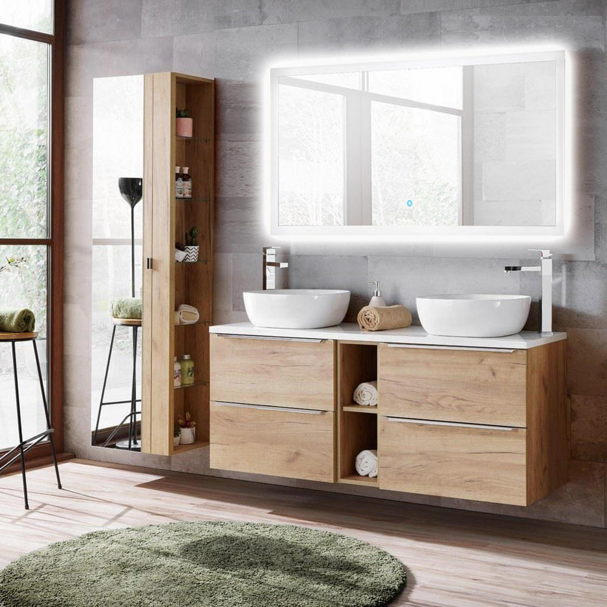 BADMÖBEL-SET 3-TLG. Toskana-56 - Braun, Holzwerkstoff (205/190/46cm) - Lomado