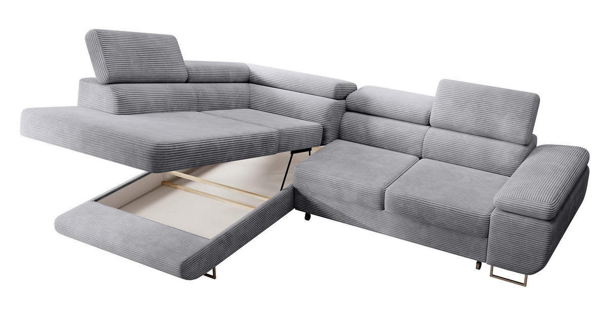 ECKSOFA Stevil Hellgrau Cordbezug - Silberfarben/Hellgrau, Textil/Metall (275/203cm) - Selsey