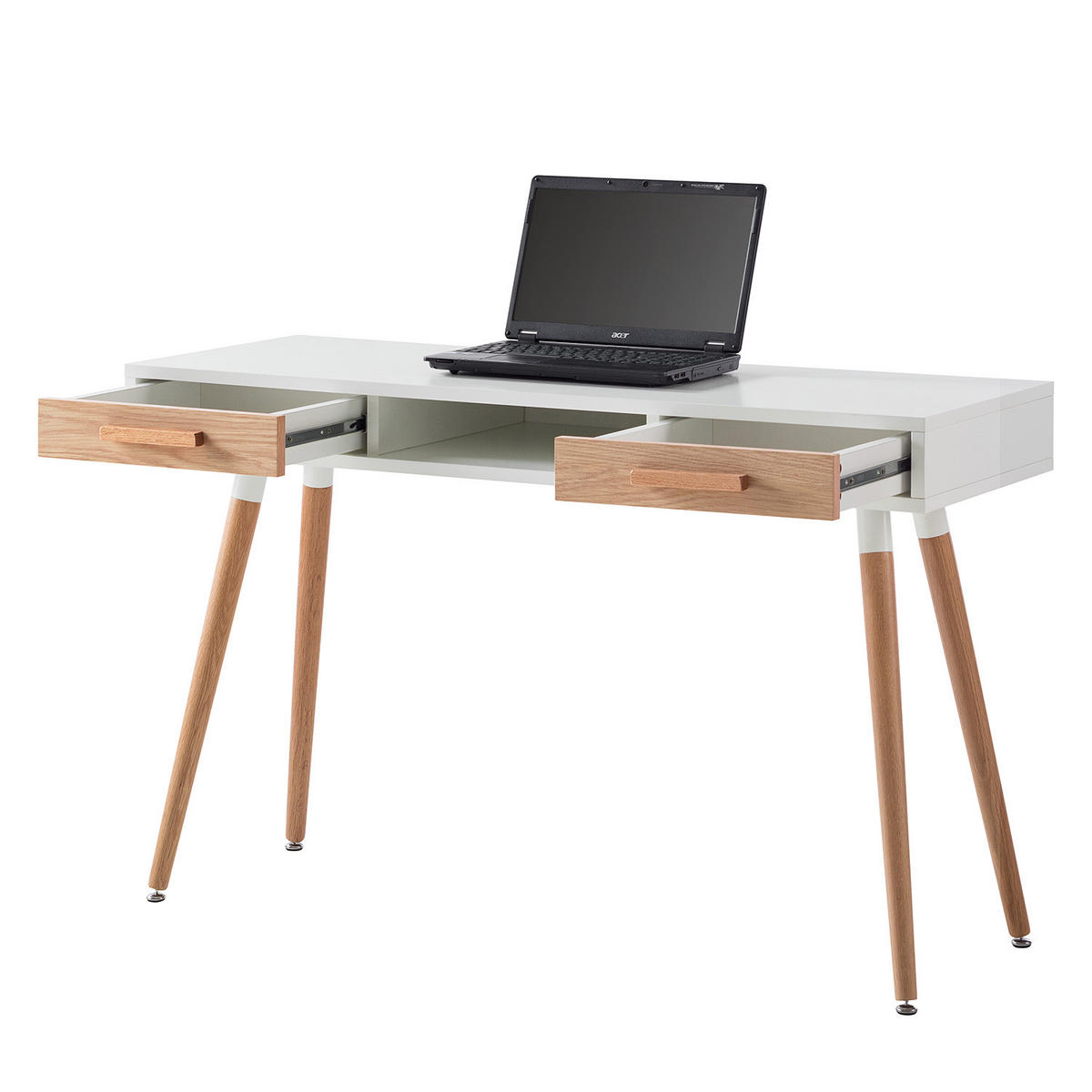 SCHREIBTISCH - Eiche teilmassiv - Weiß / Eiche - Braun/Weiß, Holz/Holzwerkstoff (45/120/75cm) - home24