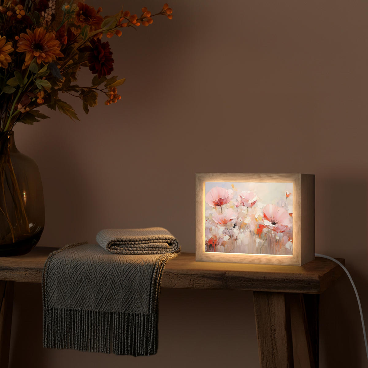 STOLNÍ LAMPA Květiny - Akvarel - Růžová - Abstraktní - Umění 20x15 cm - antracitová, kompozitní dřevo (8/20/15cm) - OnlyWow