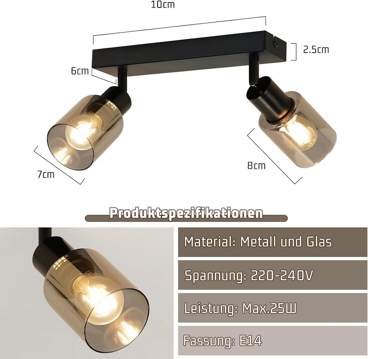 DECKENSTRAHLER Leuchthard 19/15/26 cm - Schwarz, Metall (26/19/15cm) - ZMH