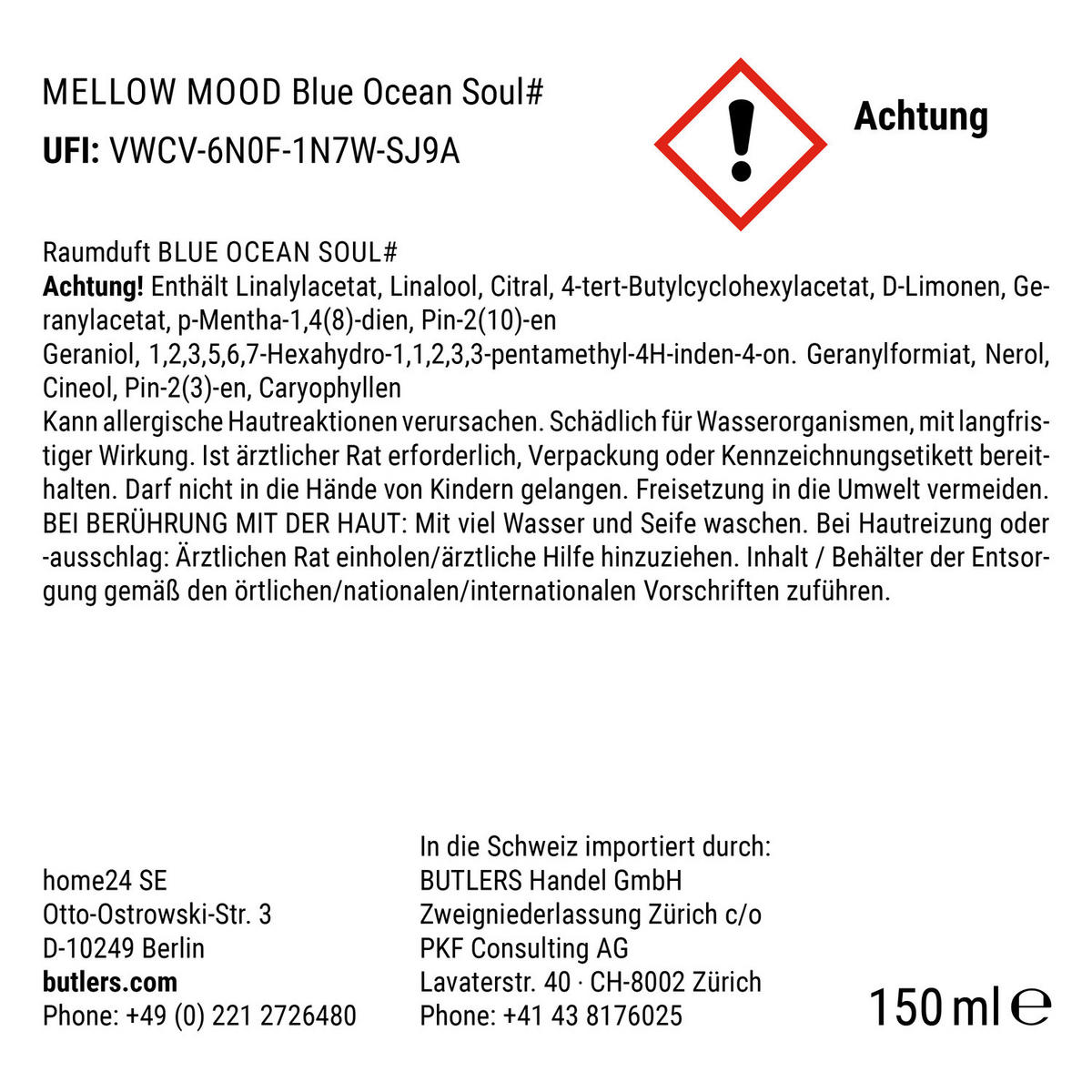 RAUMDUFT Blue Ocean Soul 300ml - Blau, Glas (7/21/7cm) - Butlers