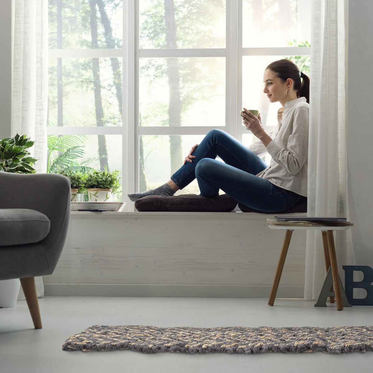 JUTETEPPICH - Anthrazit, Textil (60/90cm) - Relaxdays