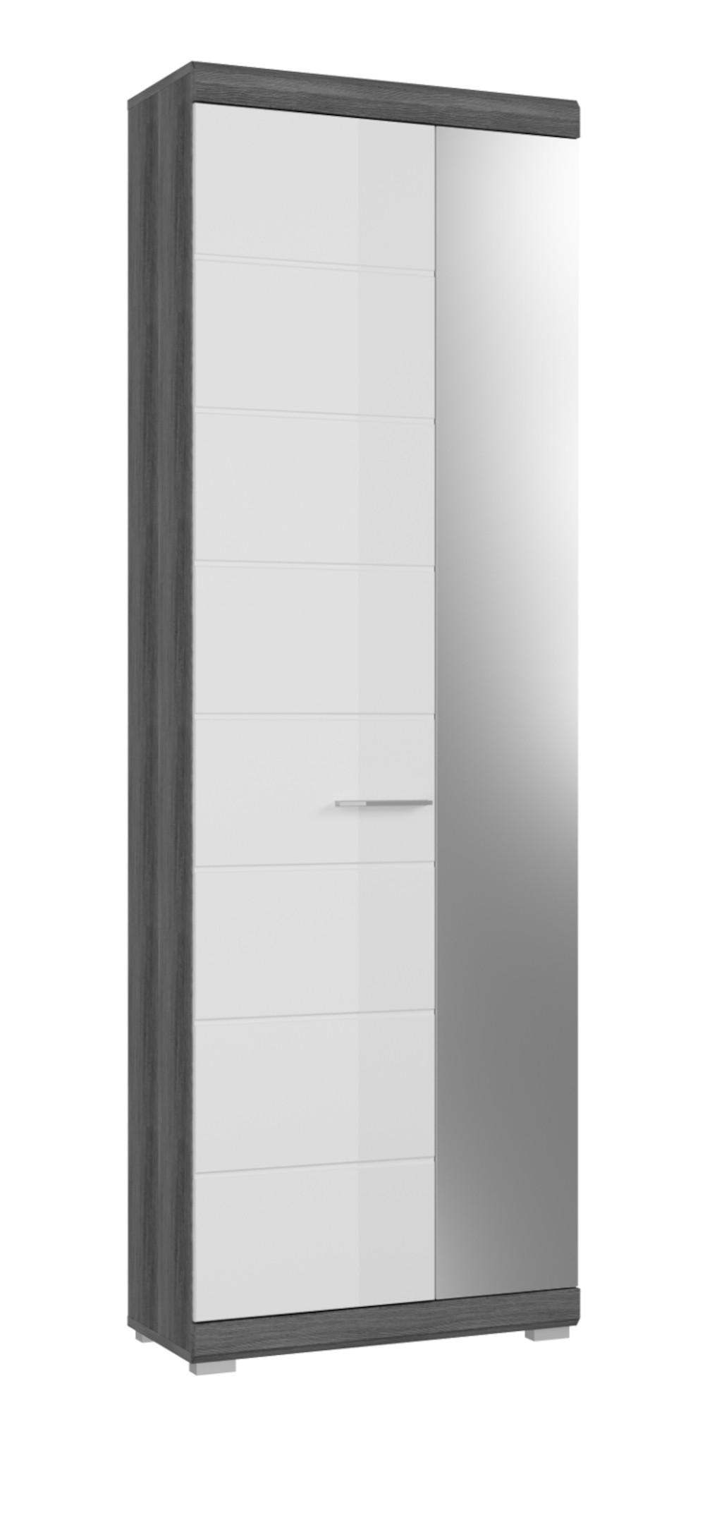 GARDEROBENSCHRANK weiß Hochglanz und grau 62 cm, Schuhschrank mit Spiegel - Chromfarben/Weiß Hochglanz, Glas/Holzwerkstoff (62/197/37cm) - Inn.Furn
