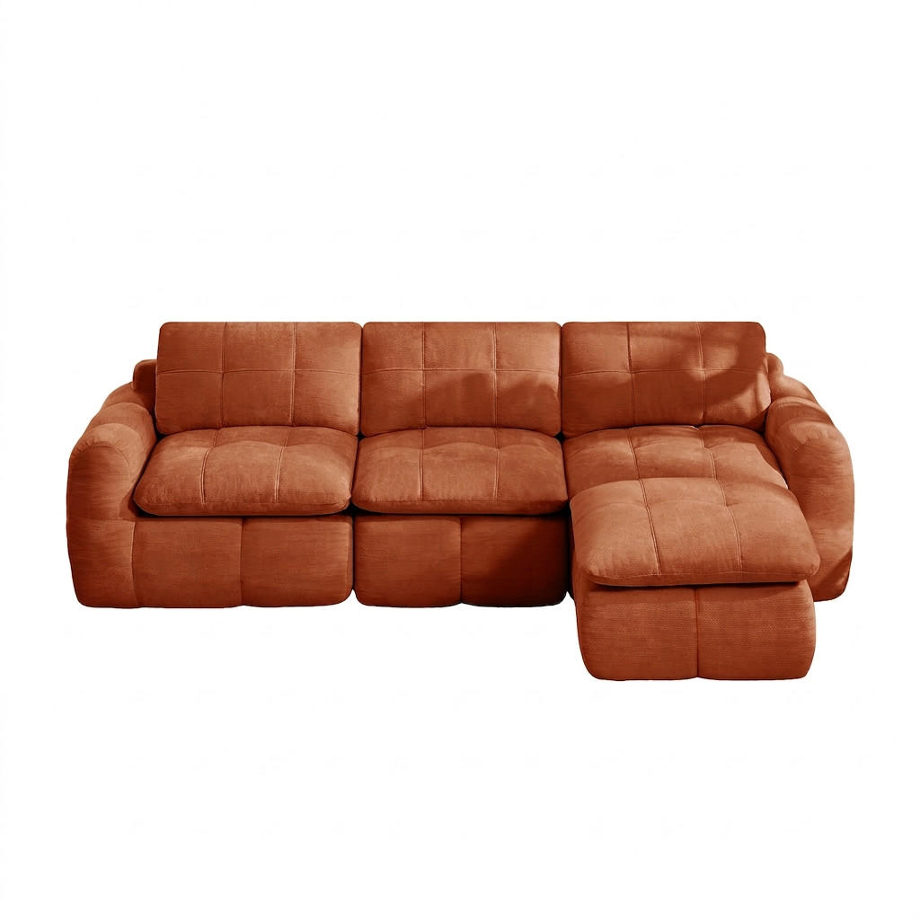ECKSOFA 264/160/68 cm Orange Chenille mit 1 Fußhocker - Orange, Textil (264/160cm) - Oxeza