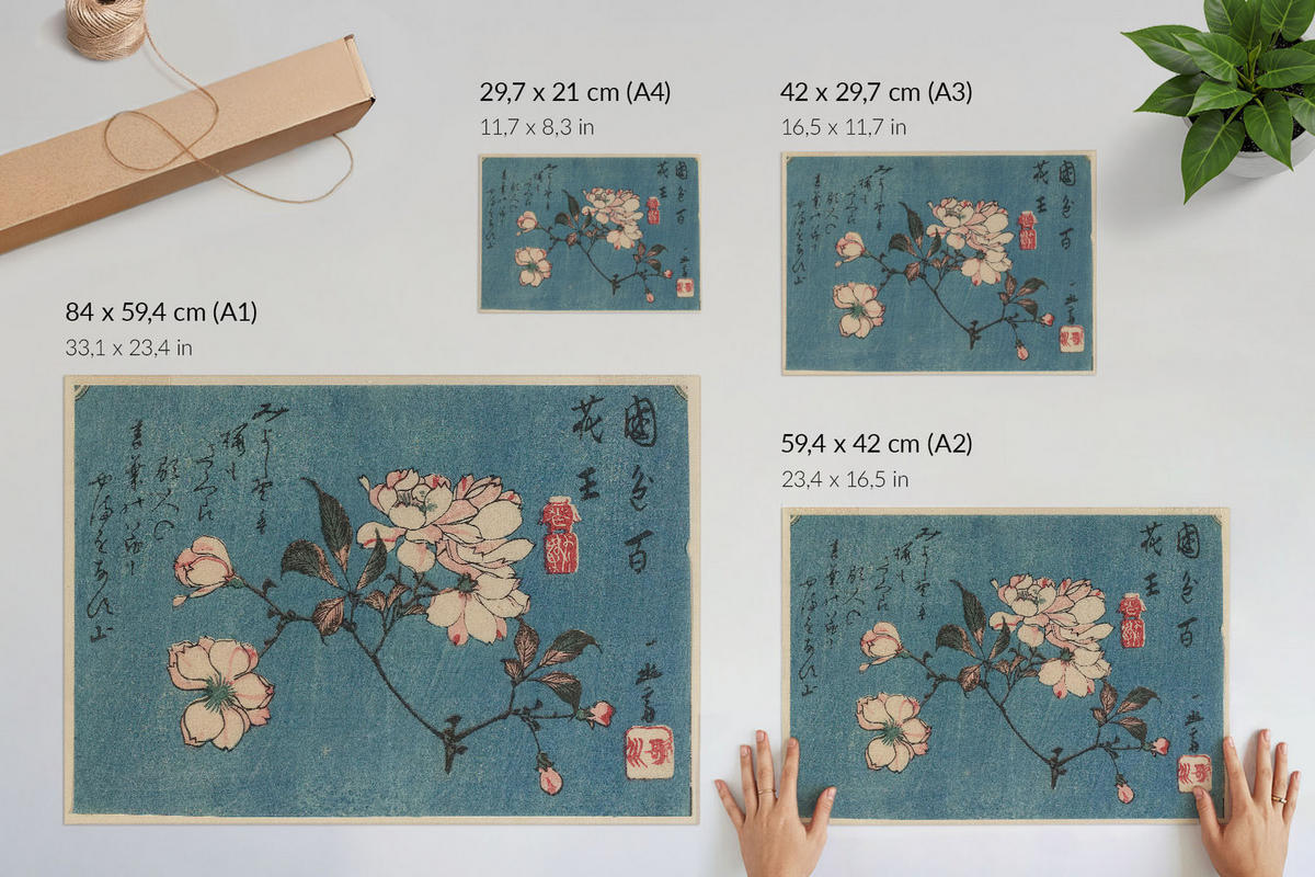 POSTER - 29x21 cm (A4) - Utagawa Hiroshige - Holzschnitt - Blau, Textil (29.7/21/0.1cm) - TULUP