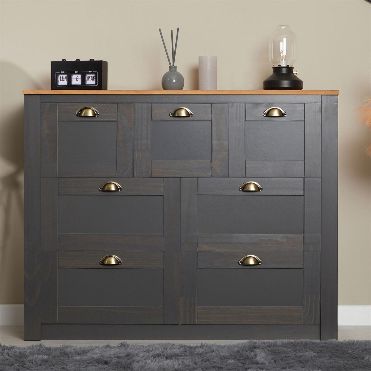SIDEBOARD BOLTON - Anthrazit/Braun, Holz (110/87/40cm) - IDIMEX