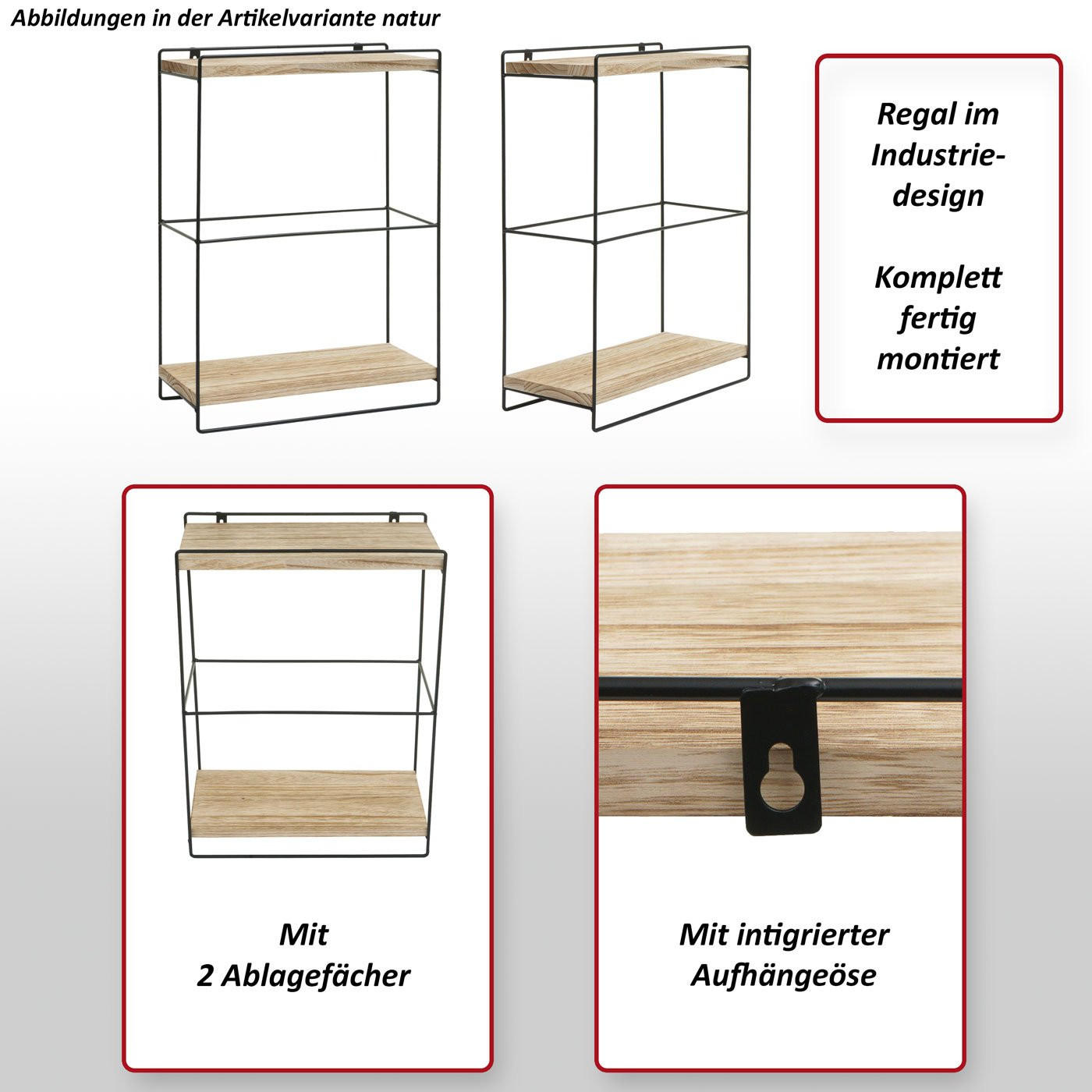 Thumbnail - MCW Wandregal, Braun, Holz, 35x50x17 cm, Wohnzimmer, Regale, Wandregale