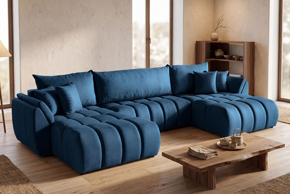 WOHNLANDSCHAFT Collin Mit Schlaffunktion - Blau, Holzwerkstoff/Textil (382/85/185cm) - Fun Möbel