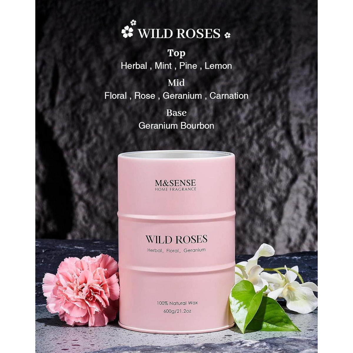 DUFTKERZE im Glas Wilde Rose 600g 130 Stunden Brenndauer - Rosa, Paraffin (13cm)