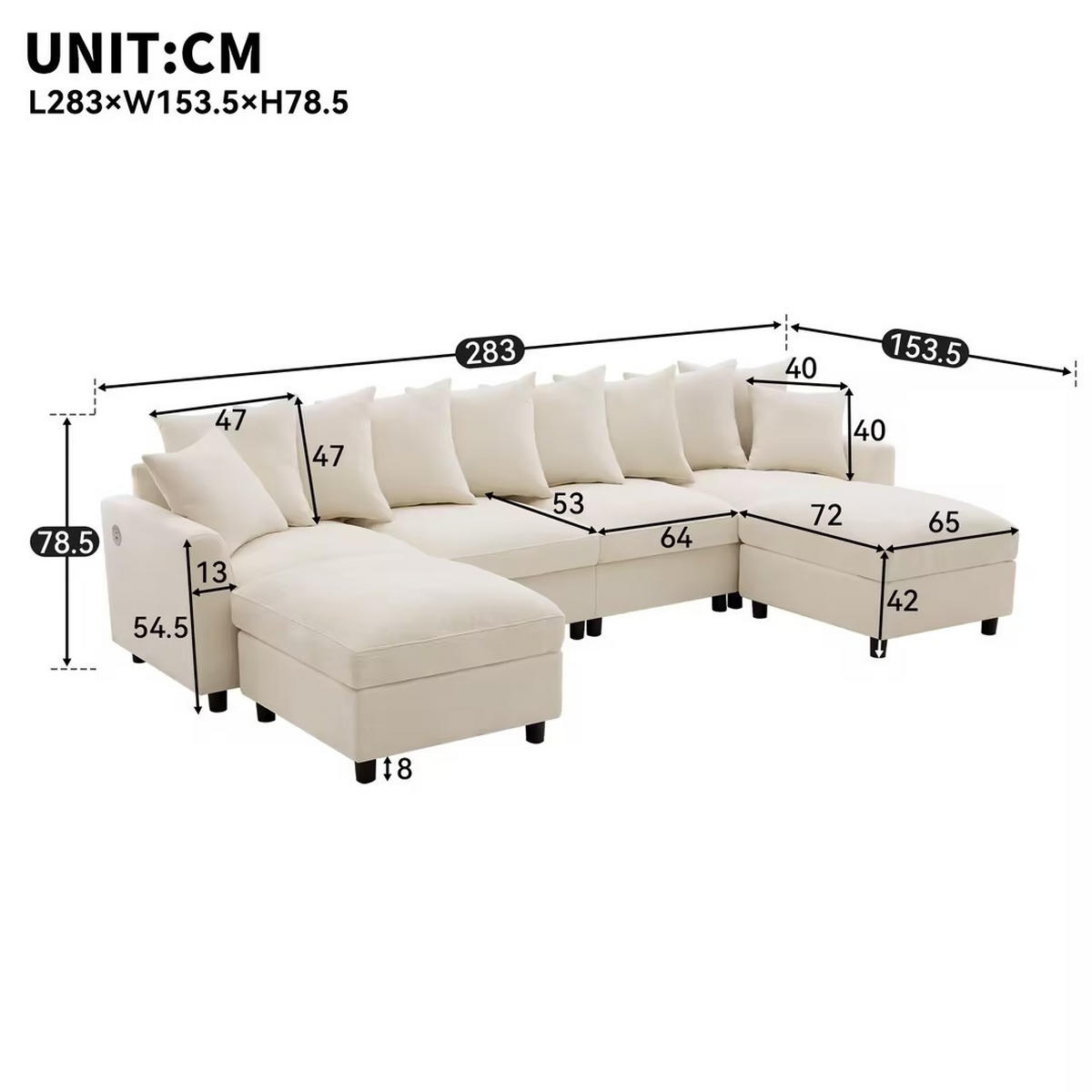 ECKSOFA Modular, Beige, Waffel-Chenille, 6-Sitzer, 2 Hocker - Beige, Textil (153.5/283cm)