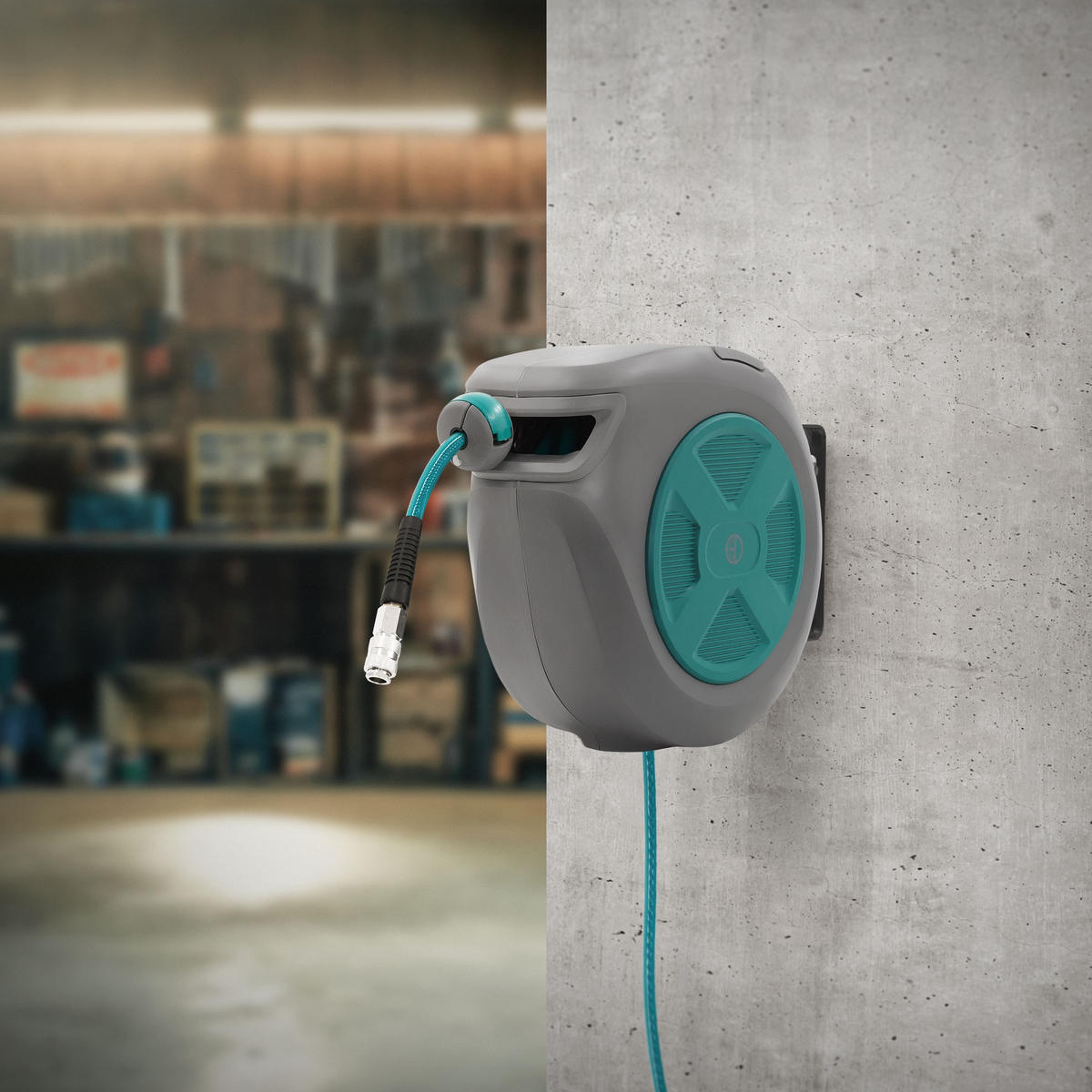 DRUCKLUFTSCHLAUCHTROMMEL 15m+1,5m - Grau, Kunststoff (16.5/32/45cm) - ECD-Germany